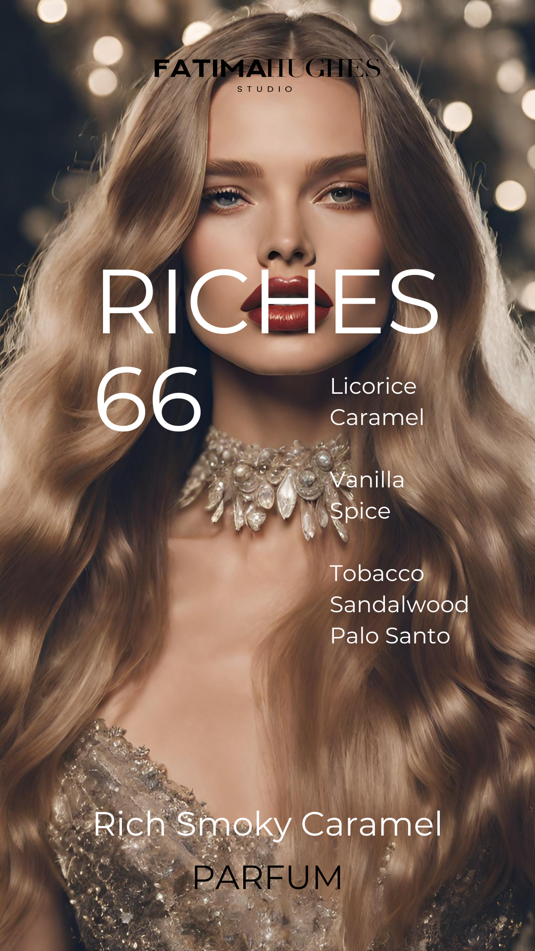 AI model for Riches 66, a rich smoky caramel  fragrance
